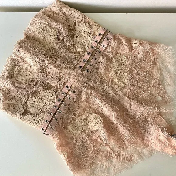 NWT Jonathan Simkhai Grommet Lariat Lace Bustier Bodysuit